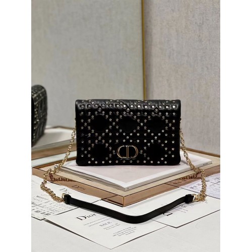 POCHETTE DIOR CARO MACROCANNAGE Cuir de veau macrocannage motif étoile S5135BN NOIR