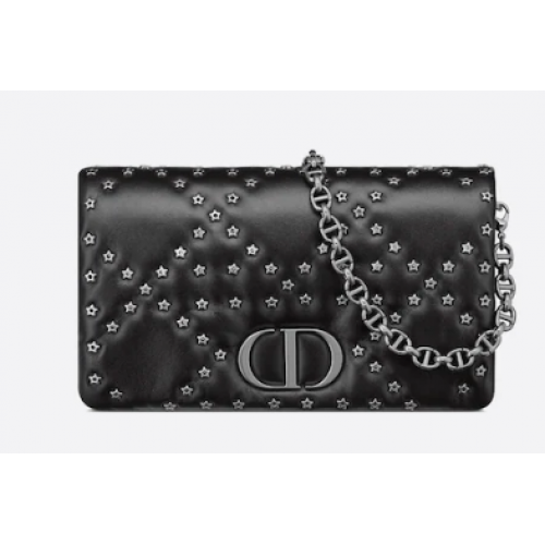 POCHETTE DIOR CARO MACROCANNAGE Cuir de veau macrocannage avec motif étoile S5135UNH noir