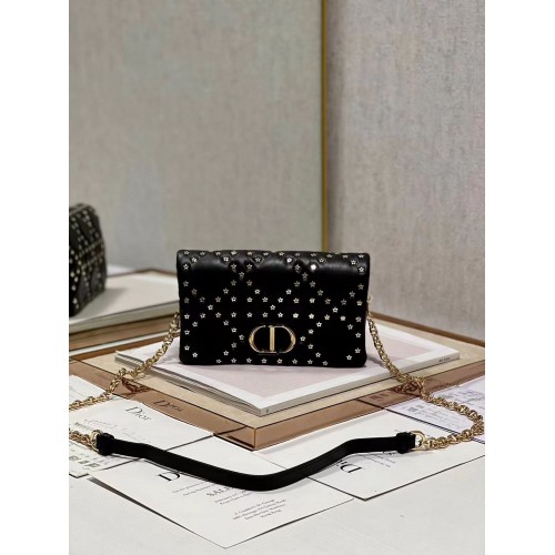POCHETTE DIOR CARO MACROCANNAGE Cuir de veau macrocannage avec motif étoile S5135UNH noir&or