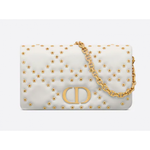 POCHETTE DIOR CARO MACROCANNAGE Cuir de veau macrocannage avec motif étoile S5135UNH blanc&or