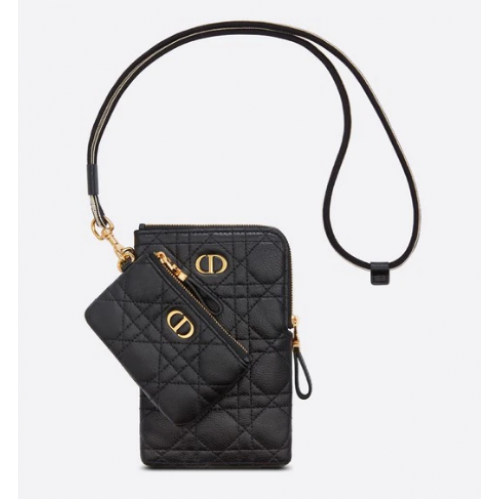 POCHETTE DIOR CARO MULTIFONCTIONS Cuir de veau souple Cannage Noir S5036UW