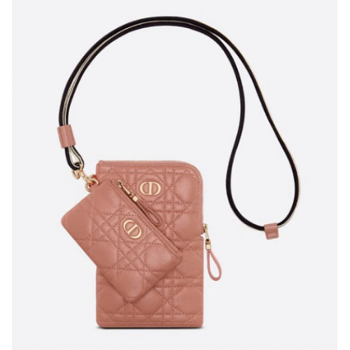 POCHETTE DIOR CARO MULTIFONCTIONS Cuir de veau souple Cannage Deep Nude S5036U