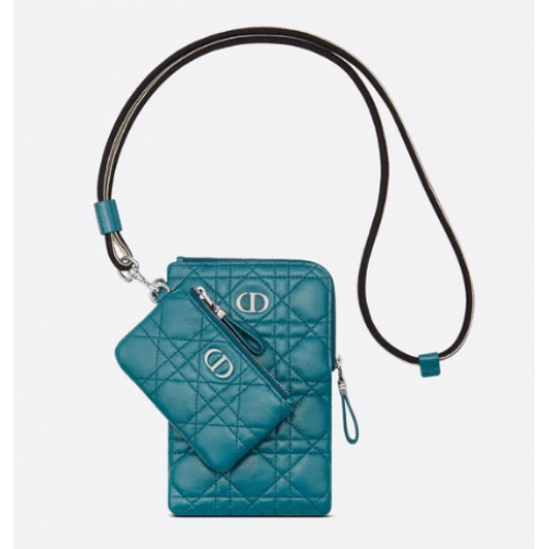DIOR CARO POCHETTE MULTIFONCTIONNELLE Deep Ocean Blue Cuir de veau souple Cannage S5036PWH