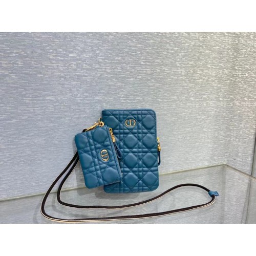 POCHETTE DIOR CARO MULTIFONCTIONS Cuir de veau souple Cannage S5036UW Bleu