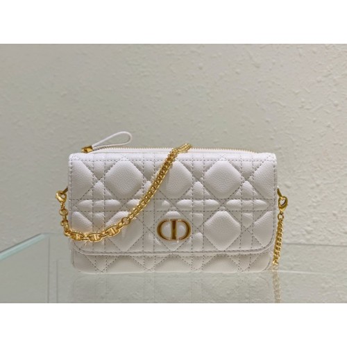 POCHETTE DIOR CARO AVEC CHAÎNE Cuir de veau souple Cannage S5125UWH blanc