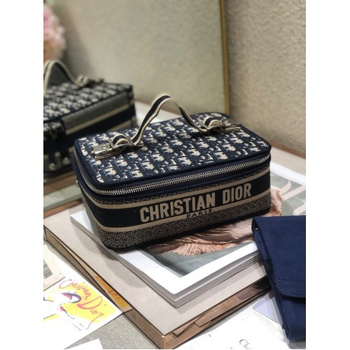 DIOR DIORTRAVEL VANITY CASE Broderie Dior Oblique S5481VR bleu foncé