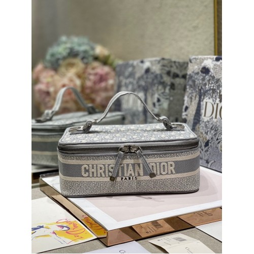 DIOR DIORTRAVEL VANITY CASE gris Broderie Dior Oblique S5481VR