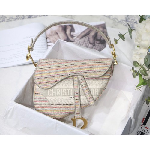 DIOR Broderie Striped Color SADDLE BAG M0446C Beige