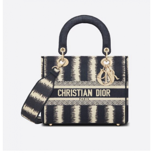 SAC DIOR MEDIUM LADY D-LITE Bleu Broderie D-Stripes M0565