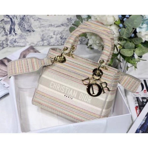 SAC DIOR MEDIUM LADY D-LITE Broderie D-Stripes M0565 Beige