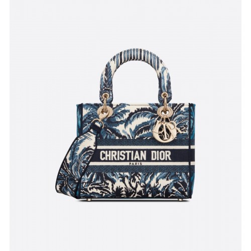 SAC DIOR MEDIUM LADY D-LITE Broderie Arbre Cannage Bleu Foncé M0565OREY Bleu