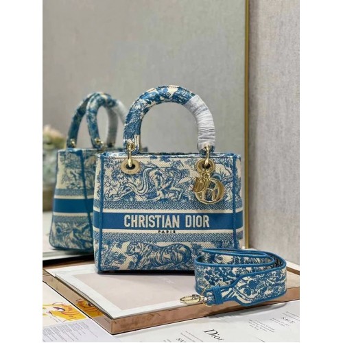 SAC DIOR MEDIUM LADY D-LITE Broderie M0565OR bleu