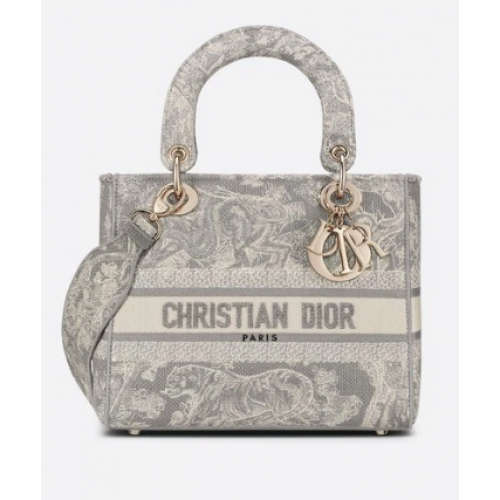 SAC DIOR MEDIUM LADY D-LITE Toile de Jouy grise Broderie inversée M0565OR