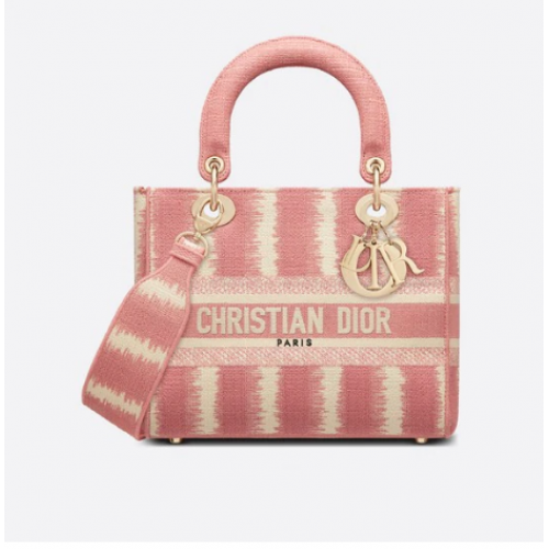 SAC DIOR MEDIUM LADY D-LITE Broderie D-Stripes Rose M0565