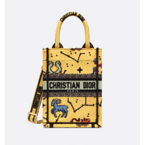 DIOR MINI DIOR BOOK TOTE PHONE BAG Jaune Multicolore Dior Pixel Zodiac Embroider S5555CRTY