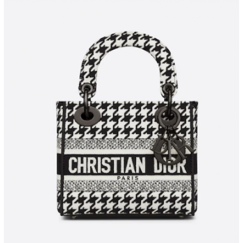 SAC DIOR MINI LADY D-LITE Broderie Pied de Poule Noir et Blanc M0500BZ