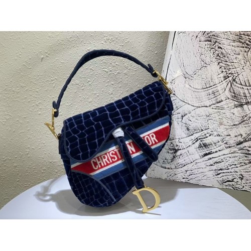 SAC DE SELLE DIOR Velours C2551 Bleu Foncé