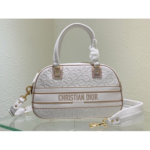 DIOR grand sac cabas en cuir C9178 blanc&or