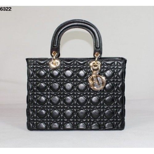 Christian Lady Dior Sac en cuir d'agneau noir 6322 Or