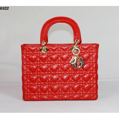 Christian Lady Dior Sac en cuir d'agneau rouge 6322 Or