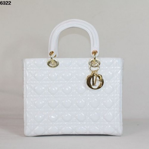 Christian Lady Dior Sac en cuir verni blanc 6322 Or