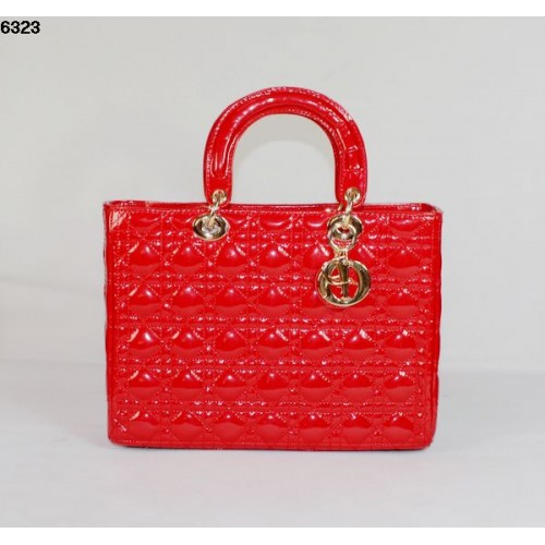 Christian Lady Dior Sac en cuir verni rouge 6323 Or