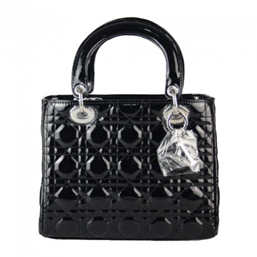 Christian Lady Dior sac en cuir verni 9226 noir