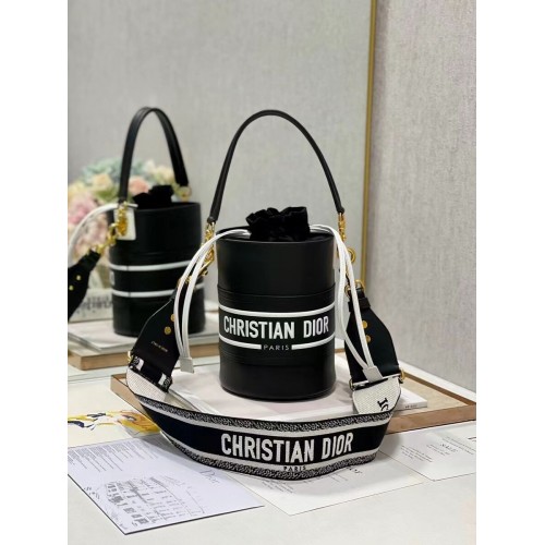 Sac seau Dior Bubble Maple Leaf en cuir de veau C9300 noir