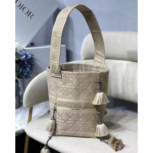 Sac seau brodé Dior Bubble Feuille d'érable M6006 Beige