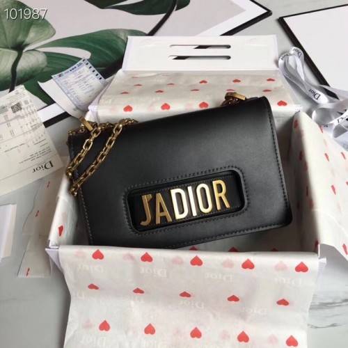 Dior Sac à rabat Jadior avec chaîne Cuir de veau M9000C noir