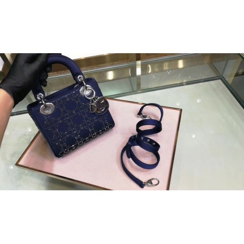Dior Lady Original Sac cartable incrusté de satin de soie 2369 Navy