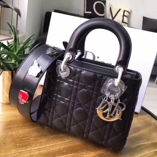 Dior Lucky Badges Sac en cuir de mouton d'origine 88034 Noir