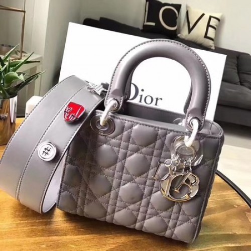 Dior Lucky Badges Sac en cuir de mouton original 88034 Gris