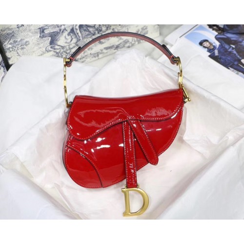 Dior MINI SAC SADDLE EN veau verni rouge M0447