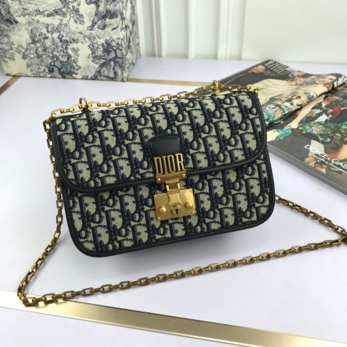 Dior Oblique Canvas Chain Shoulder Flap Bag S2013 Bleu marine