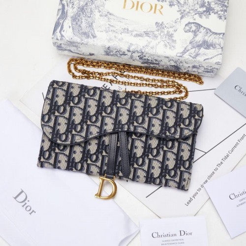 Dior SADDLE DENIM CANVAS Chain Pochette S5614 bleu foncé