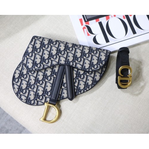 Pochette ceinture plate Dior Saddle Oblique Jacquard M0448 Bleu