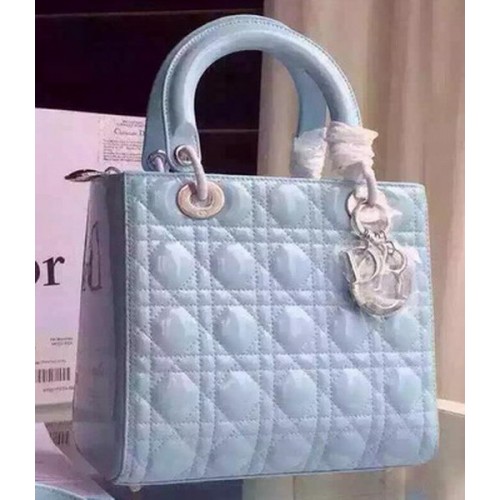 Dior Petit Sac Lady Dior Cuir Verni CD5502 Bleu Clair