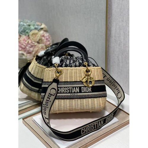 Dior Abricot tissé avec cuir noir C9908