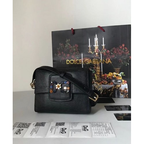 Dolce Gabbana Sac à bandoulière en cuir de veau 5568 noir