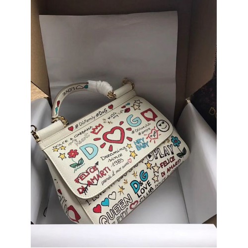 Dolce Gabbana Cuir d'origine 4136 Graffiti Blanc