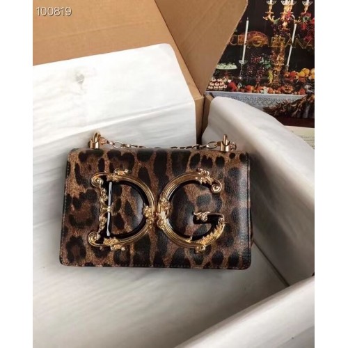 Dolce Gabbana Origianl Sac à bandoulière en cuir imprimé léopard 4006-1 marron