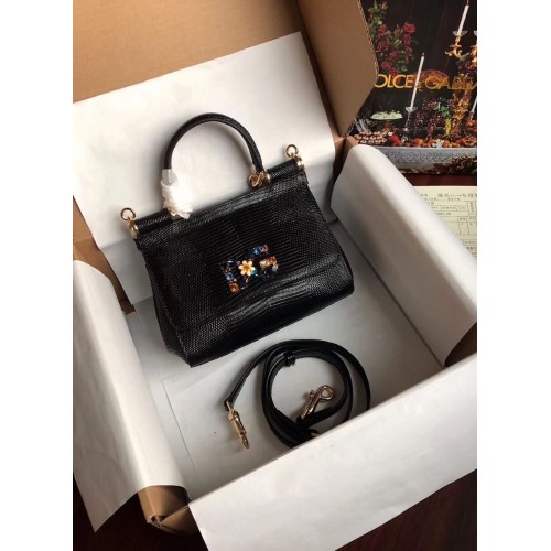 Dolce Gabbana Origianl Lézard Fleur Logo Sac BB4137 Noir