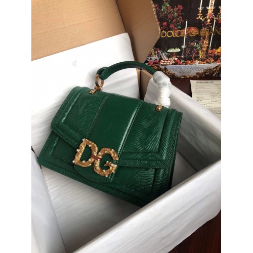 Dolce Gabbana Origianl Sac en cuir de peau de lézard 4916F Vert noirâtre