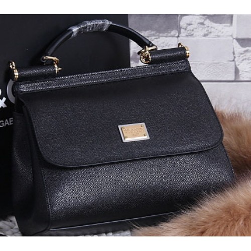 Dolce Gabbana SICILY Sac fourre-tout en cuir de veau BB4136 Noir