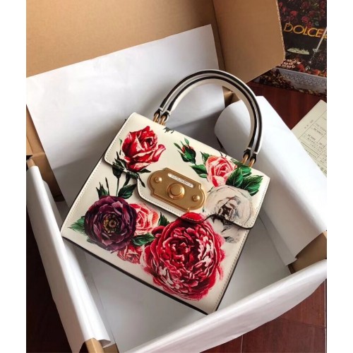 Dolce Gabbana SICILY Chrysanthemum Calfskin Tote Bags 5588-1 blanc