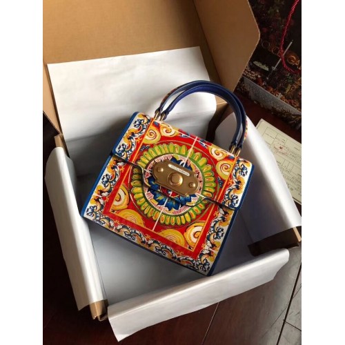 Dolce Gabbana SICILY Chrysanthemum Calfskin Tote Bags 5588-2 bleu