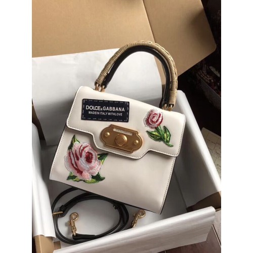 Dolce Gabbana SICILY Chrysanthemum Calfskin Tote Bags 5588-2 blanc