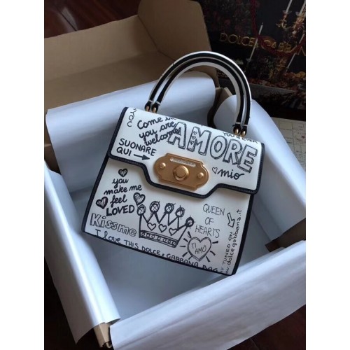 Dolce Gabbana SICILY Chrysanthemum Calfskin Tote Bags 5588 blanc