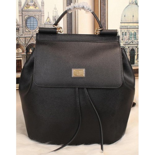 Dolce Gabbana SICILY Sac à dos en cuir de litchi BB50168 Noir